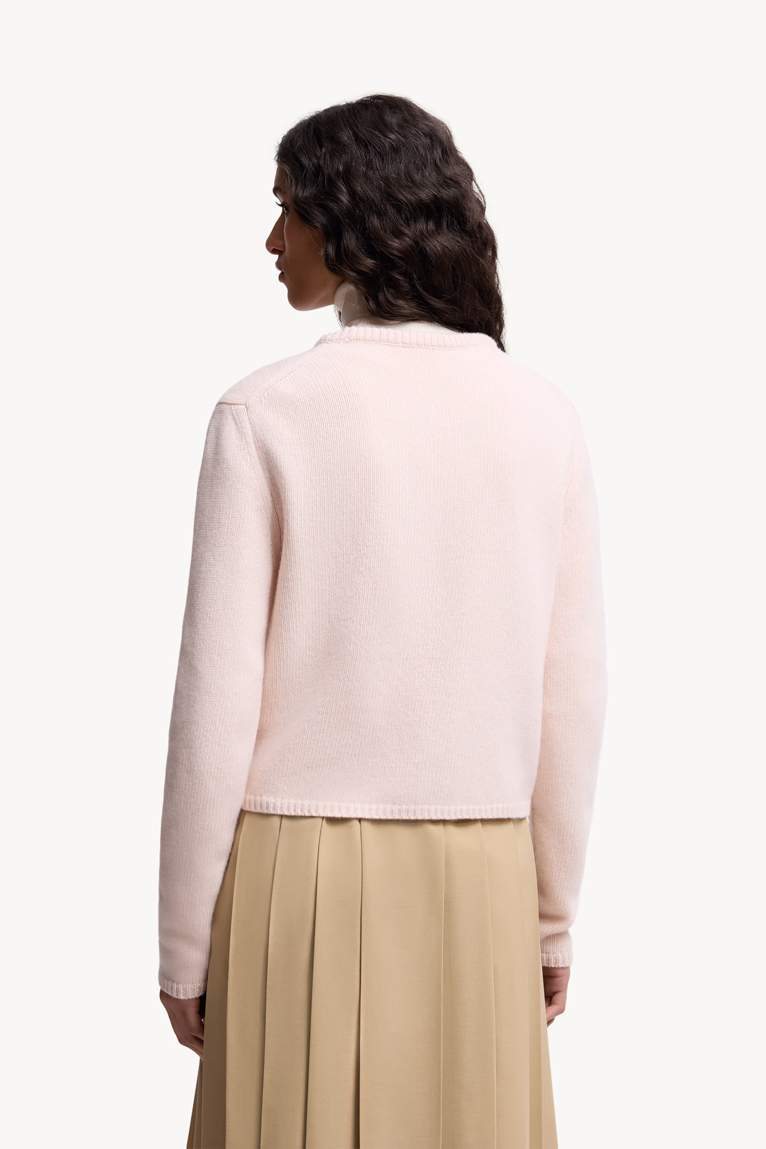 Jersey de lana y cachemira con logotipo bordado Mujer Rosado claro Moncler 5